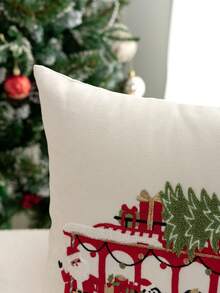 1 buah Sarung Bantal Bordir Pohon Natal, Sarung Bantal Bus Natal & Santa Claus, Dekorasi Natal, Sarung Bantal Sepanjang Musim, Tanpa Isian - MultiWarna - View 7