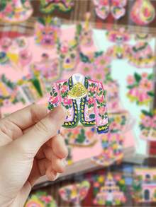 50pcs Mexican Folk Art Stickers For Decorating Planner, Journal, Scrapbook, Notebook, Luggage, Guitar, Skateboard, Manual, Tablet, Water Bottle, Phone - Pink - View 5