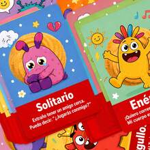 36Pcs Cute Cartoon Monster Spanish Emotion Cards, Colorful Kids Mood Expression Flashcards, Fun Spanish Vocabulary Prompt Cards For Classroom Decor, Parent-Child Interaction, Children Birthday Gift - Multicolor - View 7