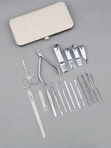 Stainless Steel Nail Clipper Set With Storage Box, Includes Toenail Clipper And Manicure Tools, Complete Nail Clipper And Manicure Care Tool Set - Beige - View 3