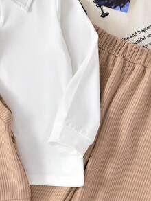 Vihyde Young Boys Textured Fabric V-Neck Vest & Long Sleeve Polo Shirt & Loose Long Pants Vintage Cute Little Gentleman Autumn/Winter 3-Piece Set - Khaki - View 10