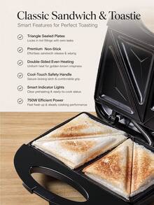 SCISHARE 1 Pc 23x23x7.5cm 750W Sandwich Maker, Equipped With Non-Stick Ceramic Plates Double-Sided Heating | Even Heating | Easy-To-Clean Electric Grill, Convenient For Making Breakfast And Snacks. Compact Design, Non-Slip Bottom, Ideal For Home And Office. - EU E Type Plug(220-240V) - View 9