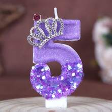 1pc Purple Number Birthday Candle W/ Rhinestone Crown, 0-9 Digits, Creative Cake Decor, W/ Anti-Drip Accessory, For Birthday Party, Wedding, Anniversary, Dessert Table, Cake Topper, Glam Party Supplies - View 21