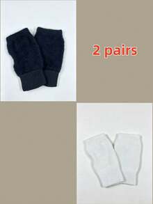 2 Pairs Solid Color Fingerless Gloves, Fashionable Multi-Purpose Stretchable Soft Gloves, Suitable For Autumn/Winter Sports, Cycling, Handicrafts, Students, Outdoor, Party Costumes, Protection - Multicolor - View 13