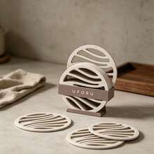 6pcs Wooden Heat-Insulating Placemats, Table Mats, Premium Coasters, Home Dining Mats, Clay Pot Mats, Non-Slip Heat-Resistant Mats, Kitchen Vegetable Mats, Bowl & Plate Mats With Rack - View 4