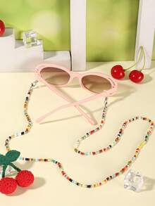 1PC Kids 3-8Y Oval PC Frame Glasses, Colorful Beaded Chain Decor, Cute Fashion Eyewear For Party Daily Wear With Glasses Box - Multicolor - View 8