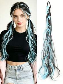 Synthetic Braid Ponytail Messy Double Fried Dough Twists Braid Tipping Atmosphere Silk Braided Colorful Boxing Braid Suitable Fo - Multicolor - View 9