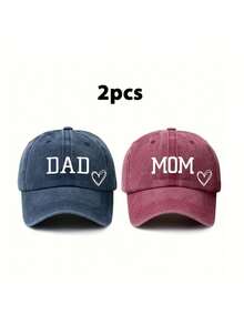 2pcs Unisex DAD+MOM Print Vintage Distressed Washed Cotton Baseball Cap Baseball Cap Sun Hat UV Protection Funny Trucker Hat, Suitable For Outdoor, Hiking, Vacation, Daily Use - Multicolor - View 9