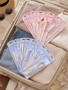 100pcs Holographic Laser Silver And Rose Gold Zipper Gift Bags, Reusable Sealable Packaging For Small Business, Suitable For Makeup Brushes, Pens, Lipsticks And Jewelry, Perfect For Back To School And Valentine's Day - Laser-cut Pencil Case - View 4