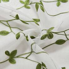 2pcs Embroidered Semi-Sheer Curtains, Light Filtering, Suitable For Kitchen, Home Or Office, Solid Color Design, Modern Country Style, Suitable For Bedroom And Living Room Use - Green - View 6