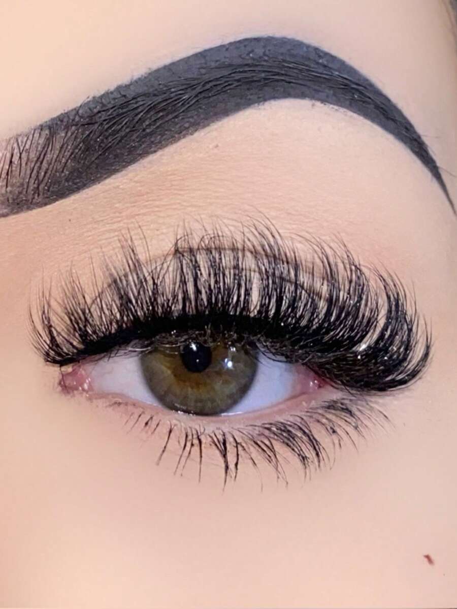 1 Pair/Pack Thick Voluminous Fluffy Mink Fur False Eyelashes, Cat Eye Effect, 15mm Long 8D Dense False Eyelash Strip, Fox Eye Lifting Effect, Extended Eyelash Strip, Increase Eye Tail Density, Create Exquisite Makeup, False Eyelash Strip, Eyelashes, False Eyelashes, Halloween - Black - View 1