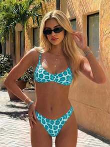 Bộ bikini phong cách Bohemian màu xanh thuần, dây đeo điều chỉnh được, cổ chữ V, gợi cảm thanh lịch, thoải mái, mới cho mùa Xuân/Hè, đi biển, du lịch, hẹn hò, tiệc tùng - Nhiều màu - Xem 1