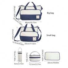 Set Tas Ibu Polkadot Modis Ukuran Besar 5 Buah; Tas Ibu & Bayi Kapasitas Besar Multifungsi dengan Kantong Serasi; Set Tas Ibu Selempang Satu Bahu; Tas Popok Portabel untuk Bepergian - Navy Blue - View 3