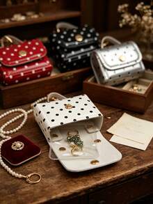 1pc French Vintage Polka Dot Pendant, Glossy Leather Mini Handbag Shaped Charm, Gold Buckle Girly Keychain, Gift Keychain - Vintage Polka Dot Mini Bag - View 5