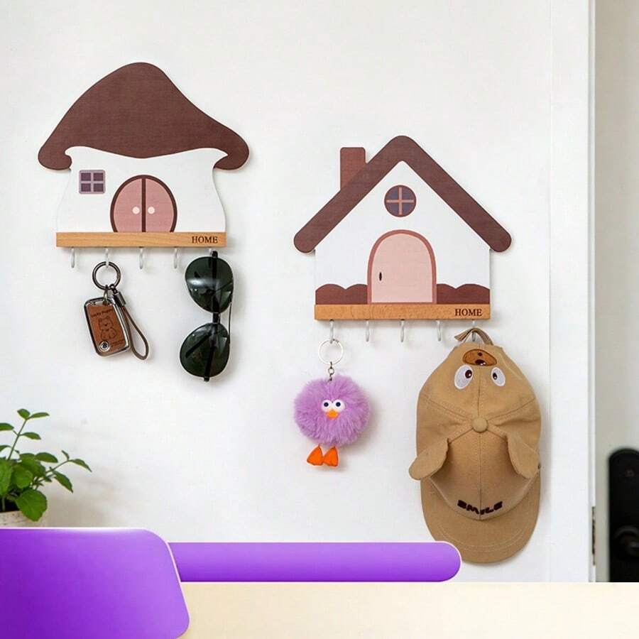 Gantungan Kunci Dekoratif untuk Pintu Masuk, Gantungan Mantel Kayu untuk Bagian Belakang Pintu, Gantungan Tanpa Pengeboran - MultiWarna - View 1