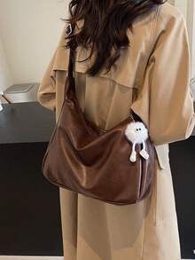 Solid Color PU Material Zipper Women's Bag, Simple And Stylish Multifunctional Shoulder Crossbody Bag, Suitable For Women's Daily Commuting - Coffee Brown - View 6