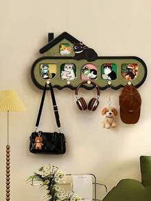 1pc Vintage Cat Pegboard Key Holder Hook, Chinese Style Decorative Wall Rack, Perforated Entryway Door, Living Room, Bedroom - Multicolor - View 6