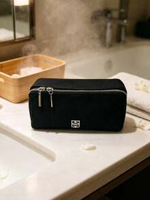 Givenchy Black Canvas Double Zipper Storage Bag, Large Capacity Multifunctional Makeup Bag, Minimalist Portable Pencil Case, Unisex Everyday Carry Organizer, Practical Daily Gift - Black - View 3