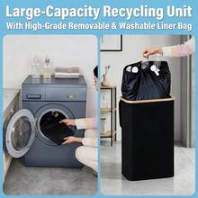 Recycling Bin For Kitchen 26 Gallon / 100L, Large Recycle Bin With Hands-Free Lid & 2 Reusable Liner Bags, Tall Collapsible Waterproof Storage Can For Plastic Bottles, Cans, Glass, Indoor Home - Black - View 5