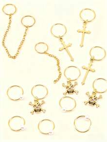 13Pcs Cross Skull Decor Hair Clips, Dreamy Braid Decor Beads Hair Clips Hair Accessories, For Braids, Halloween Party - Gold - View 3