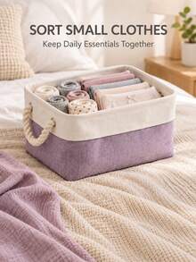 Modern Rectangular Foldable Fabric Storage Box With Contrast Color Panels, Reinforced Edges And Rope Handles, Stackable Organizer Bin For Clothes, Toys And Holiday Supplies, Suitable For Christmas Party, Living Room, Bedroom, Nursery And Winter Home Use - Multicolor - View 5