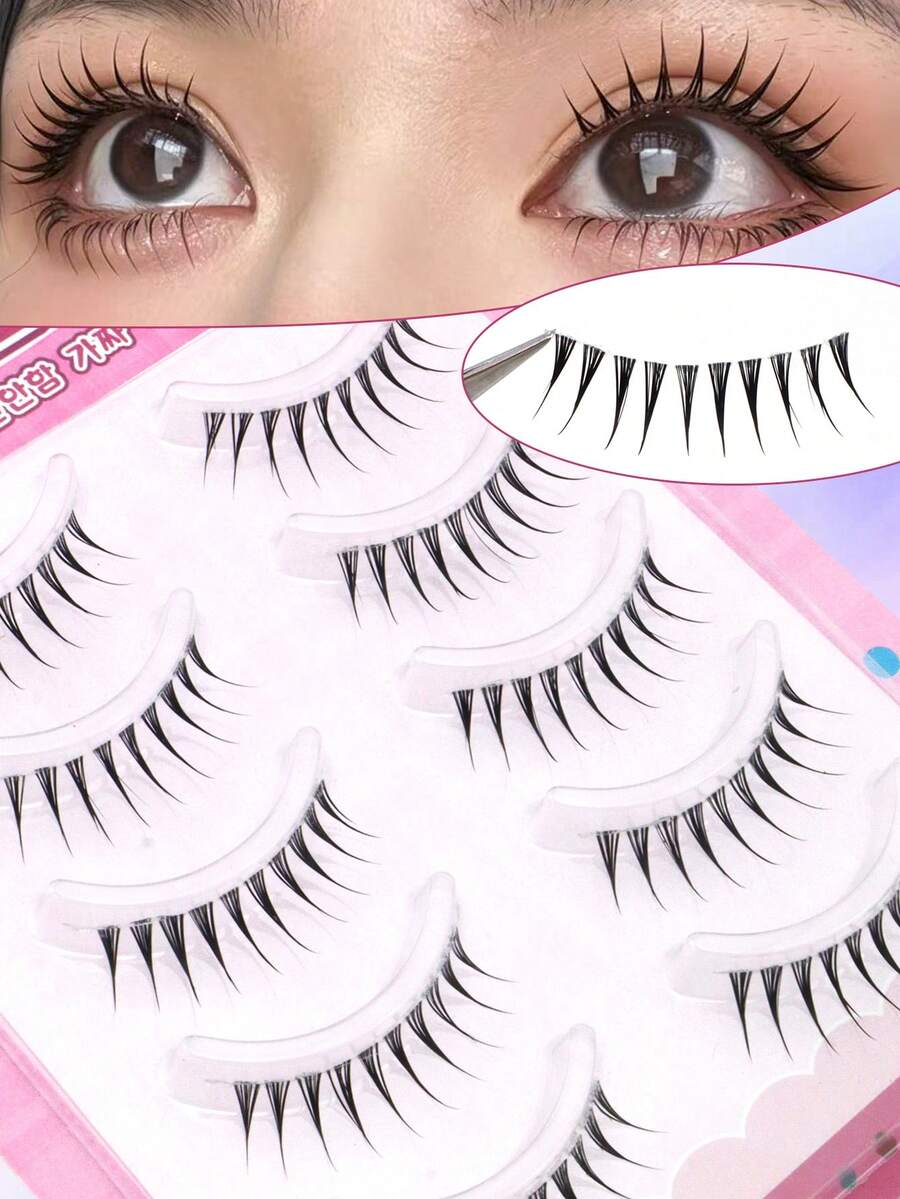 5 Pasang Bulu Mata Kartun Ekor Lancip, Mata Setan Kecil, Pita Tak Terlihat, Bulu Mata Alami Mata Besar, Rambut Mink Imitasi yang Segar, Manis, dan Meruncing, Lembut, Ringan, dan Nyaman untuk Kencan dan Pesta - Hitam - View 1