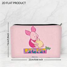 Disney Winnie The Pooh Piglet Print Polyester Cosmetic Bag, Portable Travel Toiletry Pouch With Colorful "PIGLET" Lettering Design, Multiple Specifications Available, Ideal For Travel Organization & Daily Toiletry Storage - Multicolor - View 3