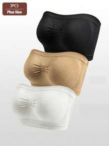 3pcs Plus Size Women's Push-Up Lift Anti-Sag Strapless Wire-Free Invisible Comfortable Sexy No Padding Bandeau Bra - Multicolor - View 1