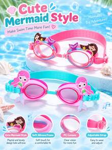 1pc Kids Swim Goggles, Cute Cartoon High-Definition Transparent Lens, Adjustable Strap, Summer Swimming Training Water Play Equipment, Beach Vacation, Children's Gift - Multicolor - View 1