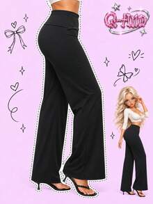 Q-AND QAND 1pc Women's Black Straight Leg Yoga Pants, Drawstring Waist, Tummy Control & Butt Lift, Suitable For Autumn Pilates, Gym, Running And Fitness Training - Black - View 4