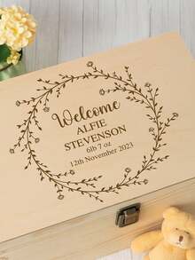 Personalized Wooden Baby Keepsake Box Gift Idea, Suitable For Newborn Baby Gift, Christmas Gift Box, Baby Keepsake Memory, Unique Engraved Box - Multicolor - View 2