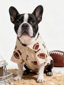 American Football Print Dog Shirt, Loose Breathable Non-Choking Collar, Summer Thin Lapel Top, Dirt-Resistant And Wear-Resistant - Brown - View 1