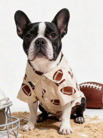 American Football Print Dog Shirt, Loose Breathable Non-Choking Collar, Summer Thin Lapel Top, Dirt-Resistant And Wear-Resistant