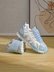 Girls' Lace Mesh Athletic Shoes, Hook And Loop Lightweight Sneakers, Breathable Soft Sole Casual Shoes For Spring And Autumn - Blue - View 5