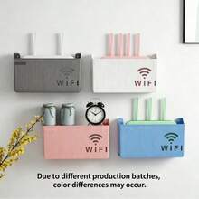1pc No-Drill Wireless Router Storage Box - Home Cleaning Storage Gadget, Suitable For Bedroom, Living Room, Dorm, Guest Room And Game Room TV Stand, Multi-Functional No-Nail Wireless Router Bracket, Practical Storage Rack - Multicolor - View 1