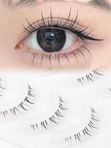 5 Pairs Clear Thin Band Natural Style Japanese Manga Anime Pointed Lower Eyelashes For DIY Cosplay Bottom Lashes Reusable 5-6mm - Black - View 1