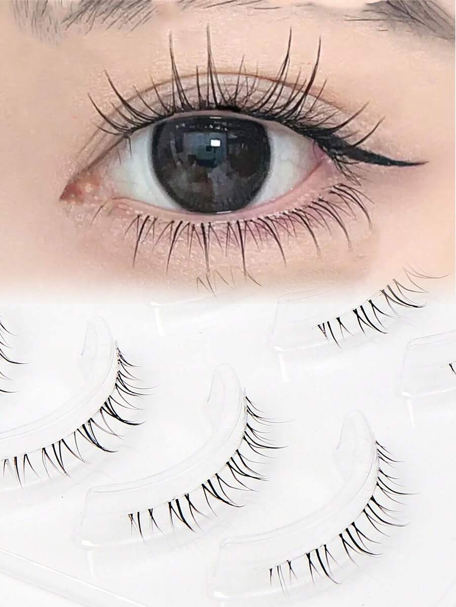 5 Pairs Clear Thin Band Natural Style Japanese Manga Anime Pointed Lower Eyelashes For DIY Cosplay Bottom Lashes Reusable 5-6mm - Black - View 1
