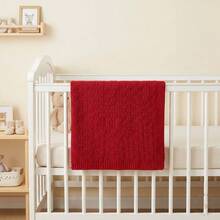 1pc Baby Knitted Blanket With Cross Pattern, Soft & Fashionable Throw Blanket For Daily Use - Red - View 8