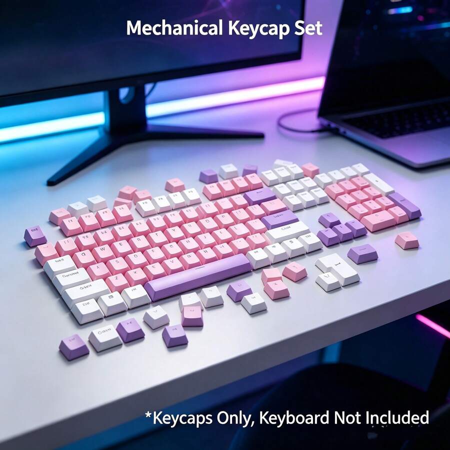 1 Set de Teclas Personalizadas, Teclas Personalizadas, Bloque de Color ABS 61/87/104 Teclas para Teclado Mecánico, Teclas Translucidas de Doble Color con Caracteres Cerrados y Coloridas - Ver 1