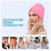 1pc Migraine Mask, Headache Mask, Reusable Migraine Cap, Cooling Cap, Migraine Cold Therapy Mask, Headache Relief Cap – Pink Black - Pink - View 1