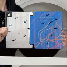 1pc Blue Abstract Line Flying Birds Quote Tablet Case With Pen Slot, Multi-Angle Magnetic Stand With Auto Sleep/Wake,Tablet Case Compatible With IPad PRO/AIR, Compatible With SAMSUNG,Compatible With XIAOMI Pad 5/6/7,Compatible With Huawei Matepad - Multicolor - View 2