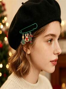 1 Piece Christmas Reindeer, Tree, And Candy Cane Safety Pin – Festive Brooch/Collar Pin For Holiday Sweaters, Gift Boxes, And Daily Party Wear - Multicolor - View 5