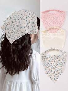 3pcs/Set Floral Triangle Headband Elastic Headwrap Country Style Printed Hair Scarf Suitable For Daily Decoration - Multicolor - View 5