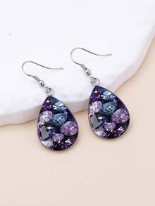 YUJUGLOW 1 Pair Purple Diamond Pattern Luxury Style 316 Stainless Steel Water Drop Earrings Suitable For Women's Daily Wear - Violet Purple - View 5