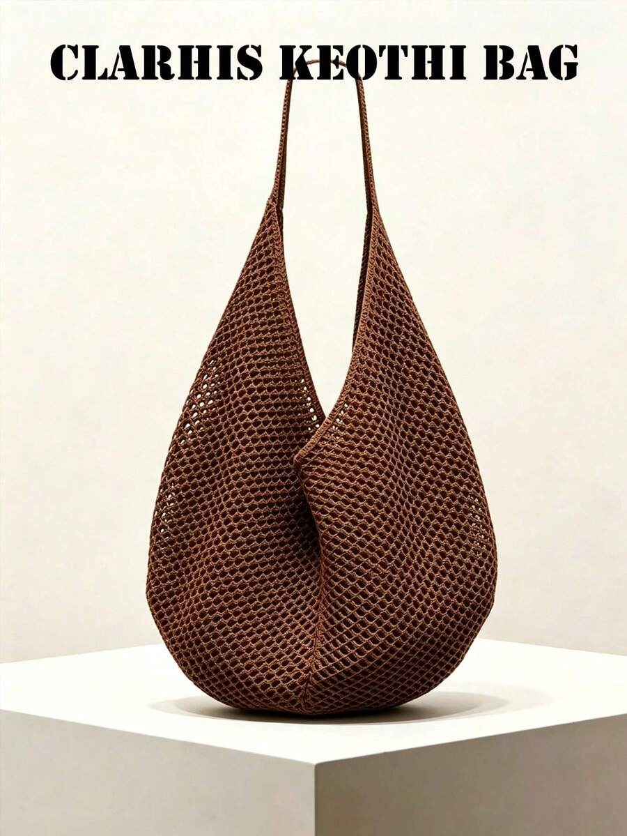Shoulder Bag With Mesh Woven Texture, No Extra Decoration, Large ...