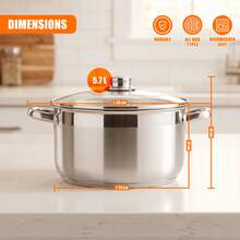 Geezy Stainless Steel Stock Pots With Glass Lids - Deep Casserole Cooking Pots With Induction Base For Gas, Electric, Ceramic & Halogen Hobs, Dishwasher Proof Cookware - View 14