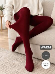 Women's Plus Size Burgundy High Waist Tight Leggings, Opaque Soft Slimming Pants, Hand Washable Elastic Long Pants, Suitable For Home Casual, Daily And Office Casual Wear - Burgundy - View 9