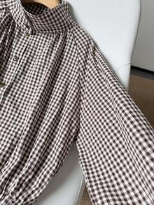 Women's Plaid Casual Versatile Everyday Long Sleeve Jacket - Coffee Brown - View 8