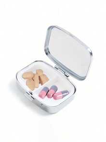 Cherry Glitter Red Letter Pattern Square Pill Box, Portable Pill Box With Compartments, Mini Metal Storage Box, Portable Jewelry Pill Box, Personalized Creative Gift, Customizable Name, Suitable For Travel, Outdoor Activities, Placing In Bags, Pockets, Can Be Used As Wedding Gift, Gift And Reception Decoration, Unique Design Decorative Travel Storage Box (Initial A-Z) - Multicolor - View 5