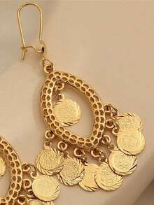 2pcs Vintage Coin Earrings Gold Plated Coin Pendant Earrings Girls Earrings - Gold - View 3
